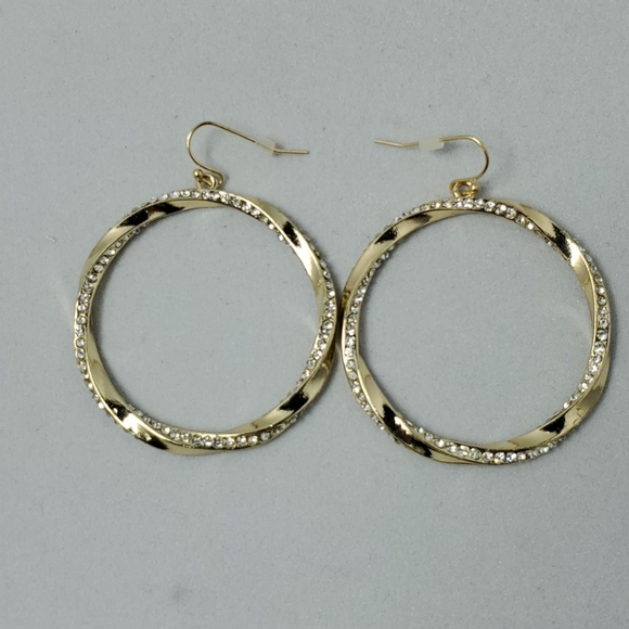 JTV gold hoop with rhinestones fish hook earrings - Picture 2 of 3